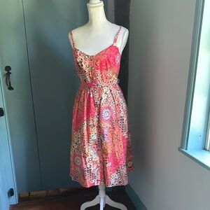 J. Crew Pink and Orange Sleeveless Midi Sundress